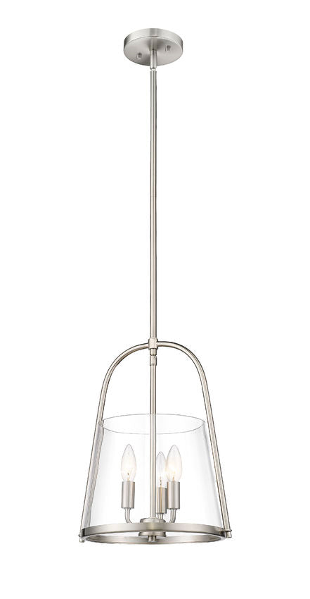Z-Lite Archis 12" 3-Light Brushed Nickel Steel and Clear Glass Shade Pendant Light