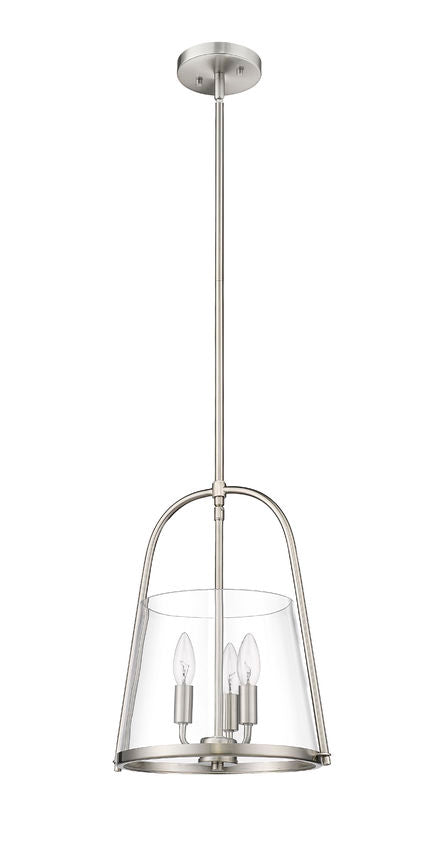 Z-Lite Archis 12" 3-Light Brushed Nickel Steel and Clear Glass Shade Pendant Light
