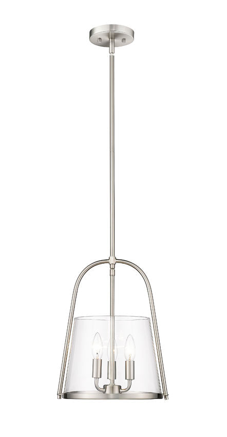 Z-Lite Archis 12" 3-Light Brushed Nickel Steel and Clear Glass Shade Pendant Light