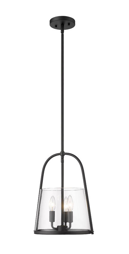 Z-Lite Archis 12" 3-Light Matte Black Steel and Clear Glass Shade Pendant Light