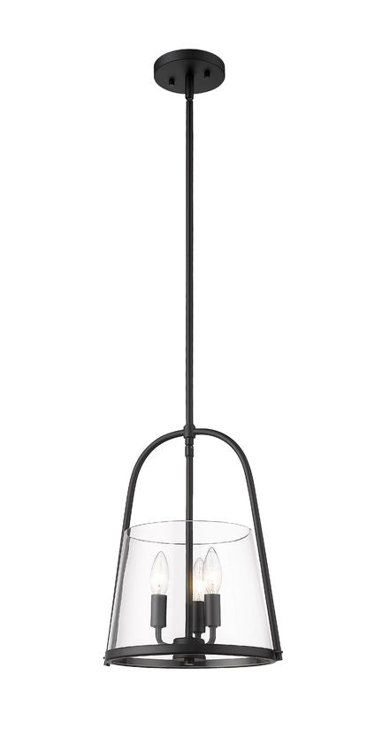 Z-Lite Archis 12" 3-Light Matte Black Steel and Clear Glass Shade Pendant Light