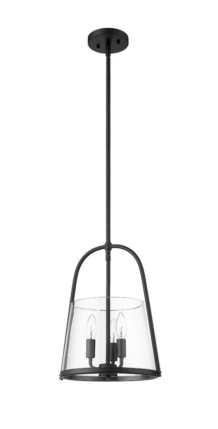 Z-Lite Archis 12" 3-Light Matte Black Steel and Clear Glass Shade Pendant Light