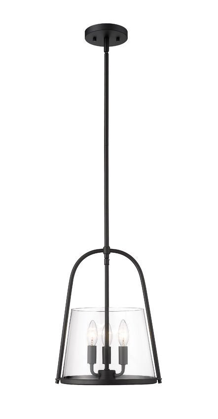 Z-Lite Archis 12" 3-Light Matte Black Steel and Clear Glass Shade Pendant Light