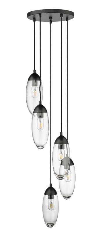 Z-Lite Arden 12" 5-Light Matte Black Steel Clear Glass Shade Chandelier