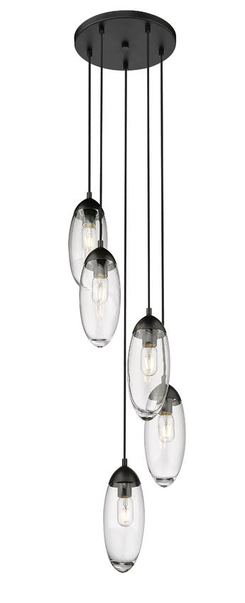 Z-Lite Arden 12" 5-Light Matte Black Steel Clear Glass Shade Chandelier