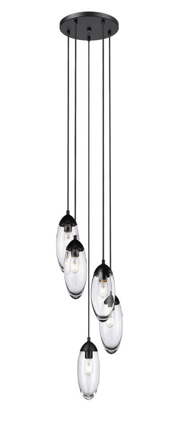 Z-Lite Arden 12" 5-Light Matte Black Steel Clear Glass Shade Chandelier