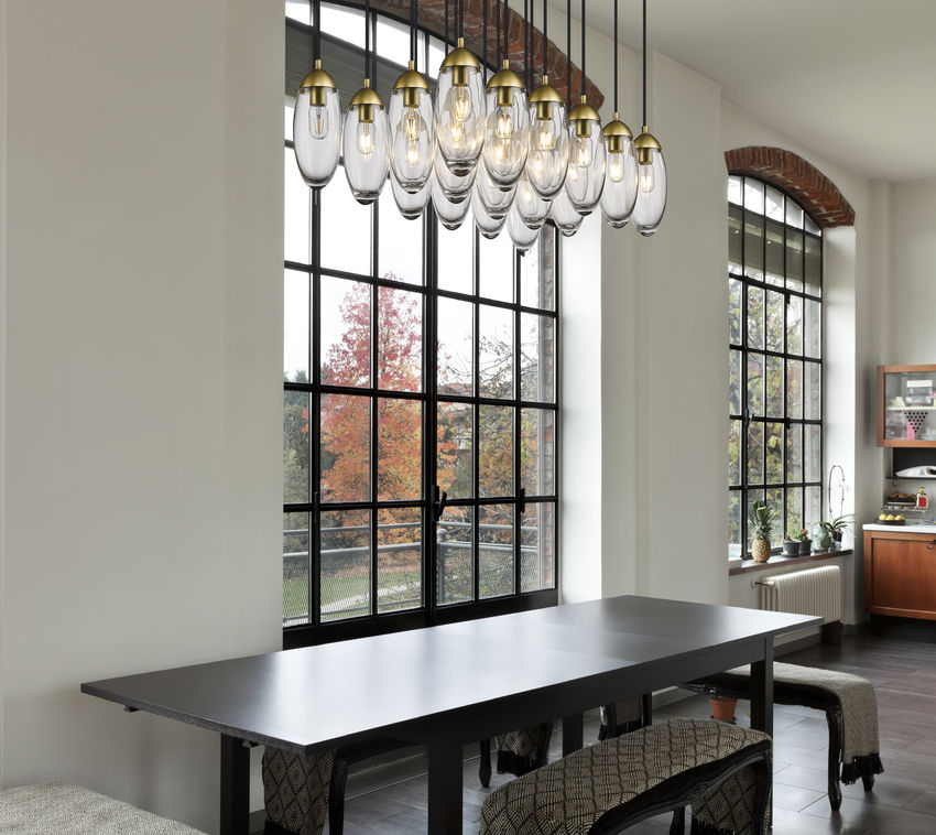 Z-Lite Arden 18" 17-Light Rubbed Brass Clear Glass Shade Linear Chandelier