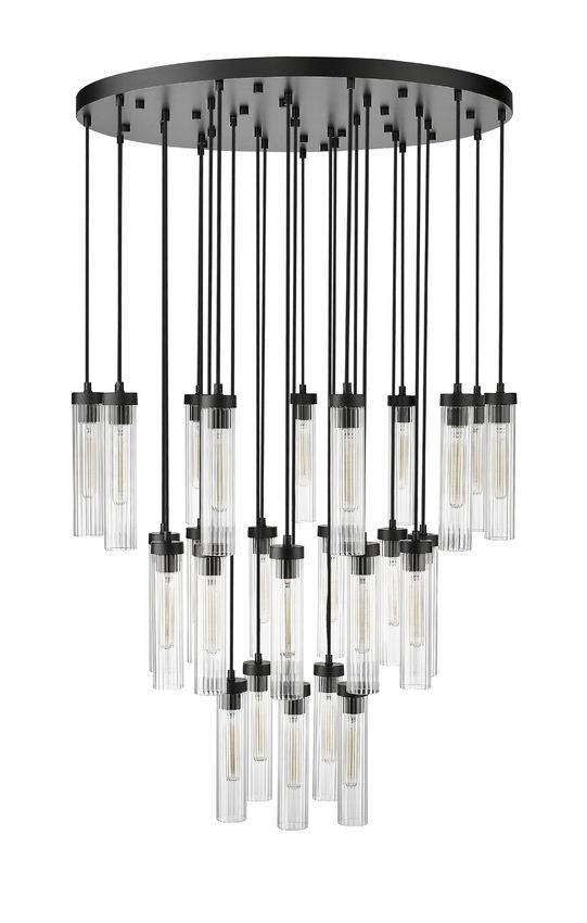Z-Lite Arden 36" 27-Light Matte Black Steel Clear Glass Shade Chandelier