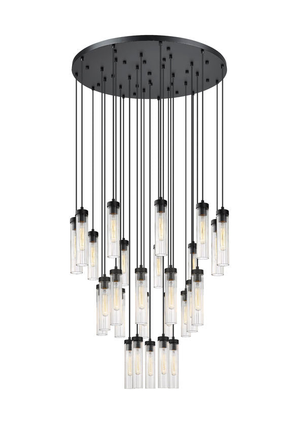 Z-Lite Arden 36" 27-Light Matte Black Steel Clear Glass Shade Chandelier