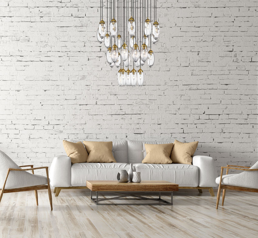 Z-Lite Arden 36" 27-Light Rubbed Brass Steel Clear Glass Shade Chandelier