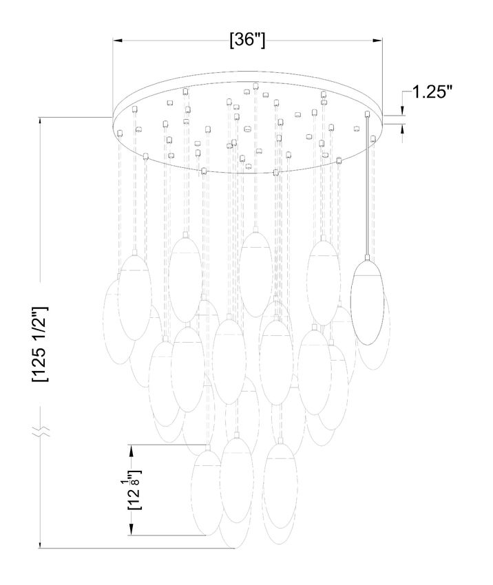 Z-Lite Arden 36" 27-Light Rubbed Brass Steel Clear Glass Shade Chandelier