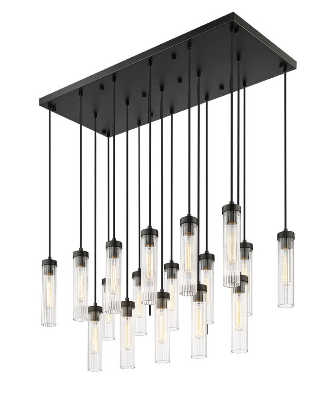 Z-Lite Arden 42" 17-Light Matte Black Steel Clear Glass Shade Linear Chandelier