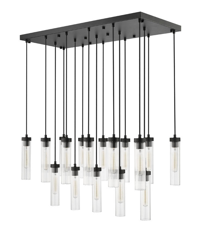 Z-Lite Arden 42" 17-Light Matte Black Steel Clear Glass Shade Linear Chandelier