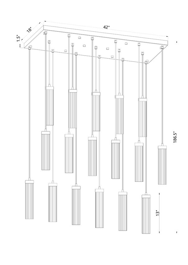 Z-Lite Arden 42" 17-Light Matte Black Steel Clear Glass Shade Linear Chandelier