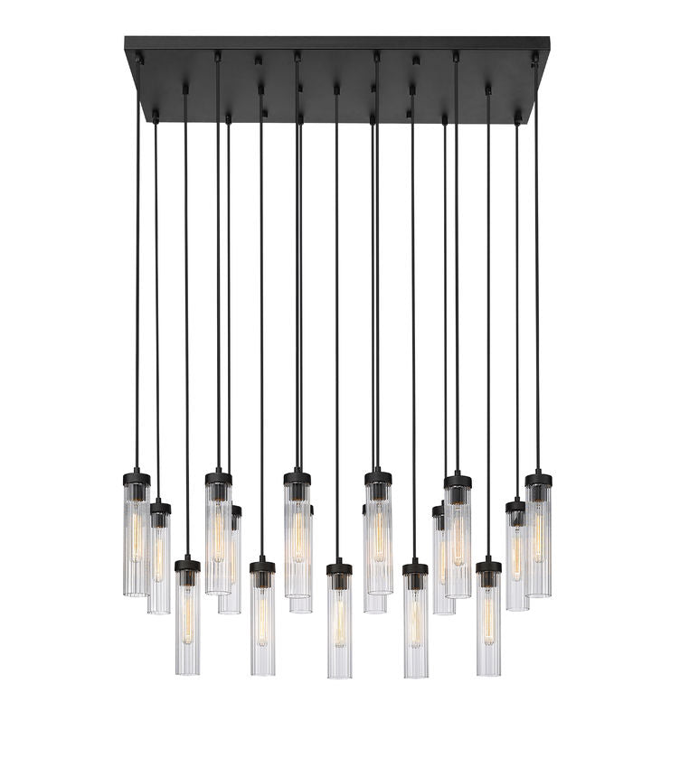 Z-Lite Arden 42" 17-Light Matte Black Steel Clear Glass Shade Linear Chandelier