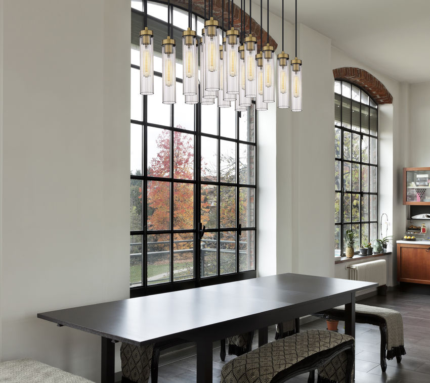 Z-Lite Arden 42" 17-Light Rubbed Brass Steel Clear Glass Shade Linear Chandelier