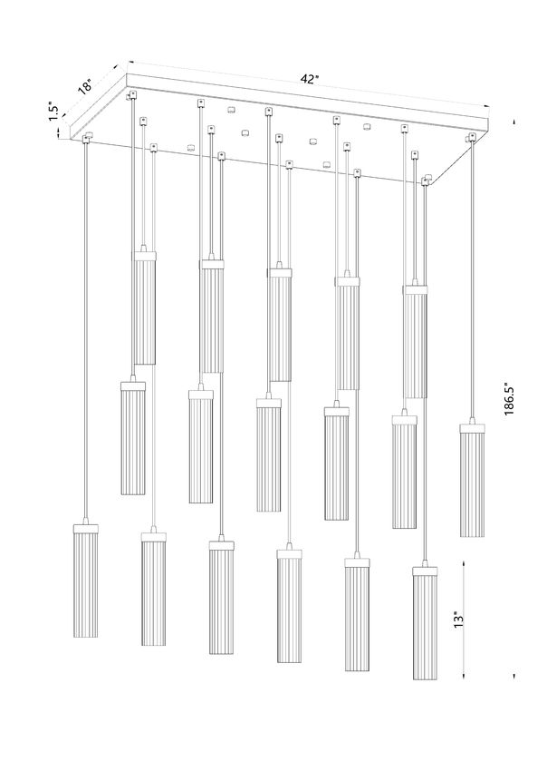 Z-Lite Arden 42" 17-Light Rubbed Brass Steel Clear Glass Shade Linear Chandelier