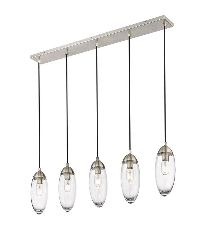 Z-Lite Arden 5" 5-Light Brushed Nickel Steel Clear Glass Shade Linear Chandelier