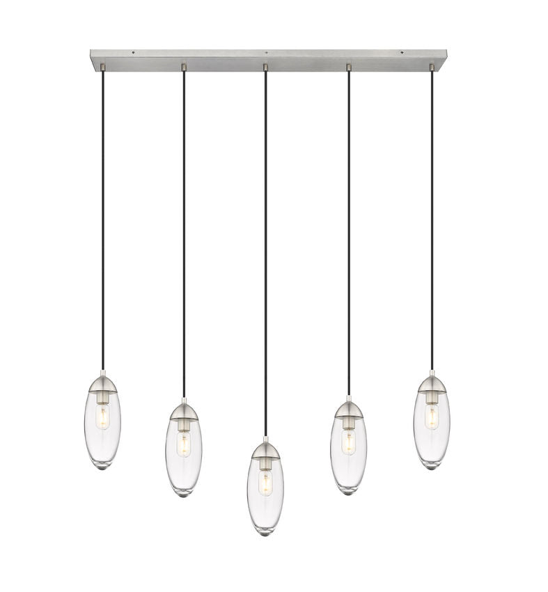 Z-Lite Arden 5" 5-Light Brushed Nickel Steel Clear Glass Shade Linear Chandelier
