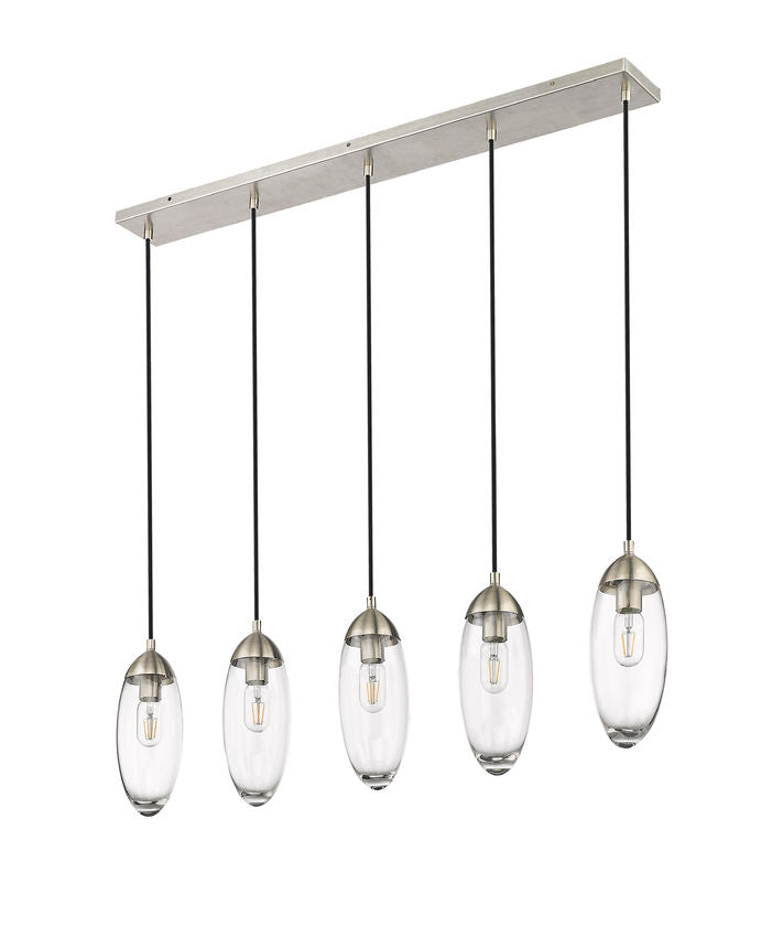 Z-Lite Arden 5" 5-Light Brushed Nickel Steel Clear Glass Shade Linear Chandelier