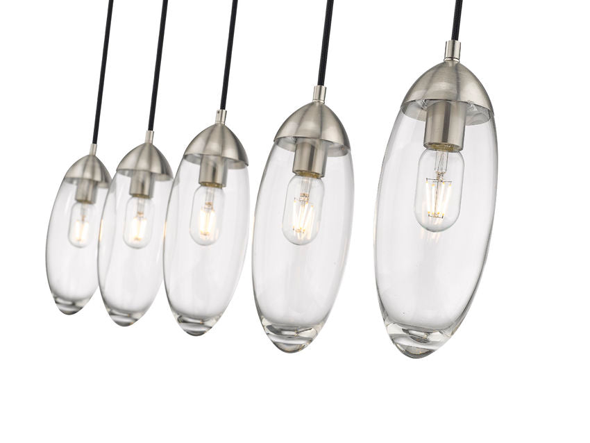 Z-Lite Arden 5" 5-Light Brushed Nickel Steel Clear Glass Shade Linear Chandelier