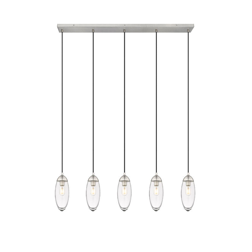 Z-Lite Arden 5" 5-Light Brushed Nickel Steel Clear Glass Shade Linear Chandelier
