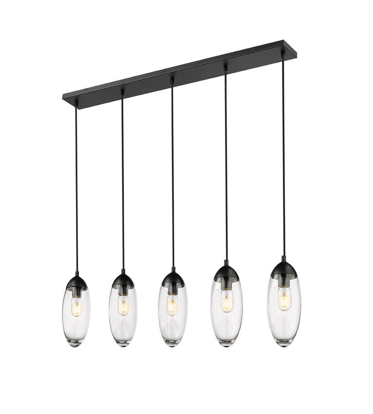 Z-Lite Arden 5" 5-Light Matte Black Steel Clear Glass Shade Linear Chandelier