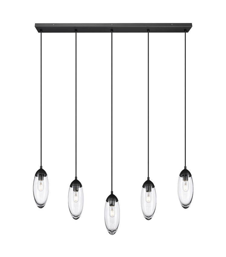 Z-Lite Arden 5" 5-Light Matte Black Steel Clear Glass Shade Linear Chandelier