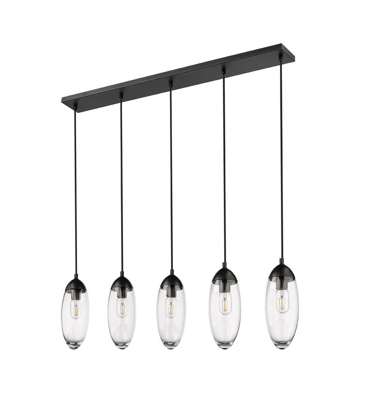 Z-Lite Arden 5" 5-Light Matte Black Steel Clear Glass Shade Linear Chandelier