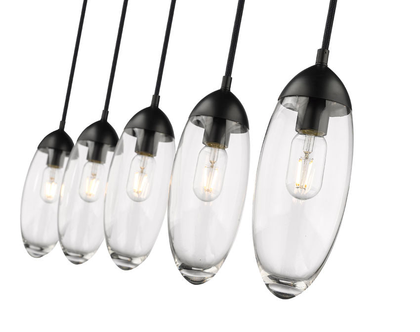Z-Lite Arden 5" 5-Light Matte Black Steel Clear Glass Shade Linear Chandelier