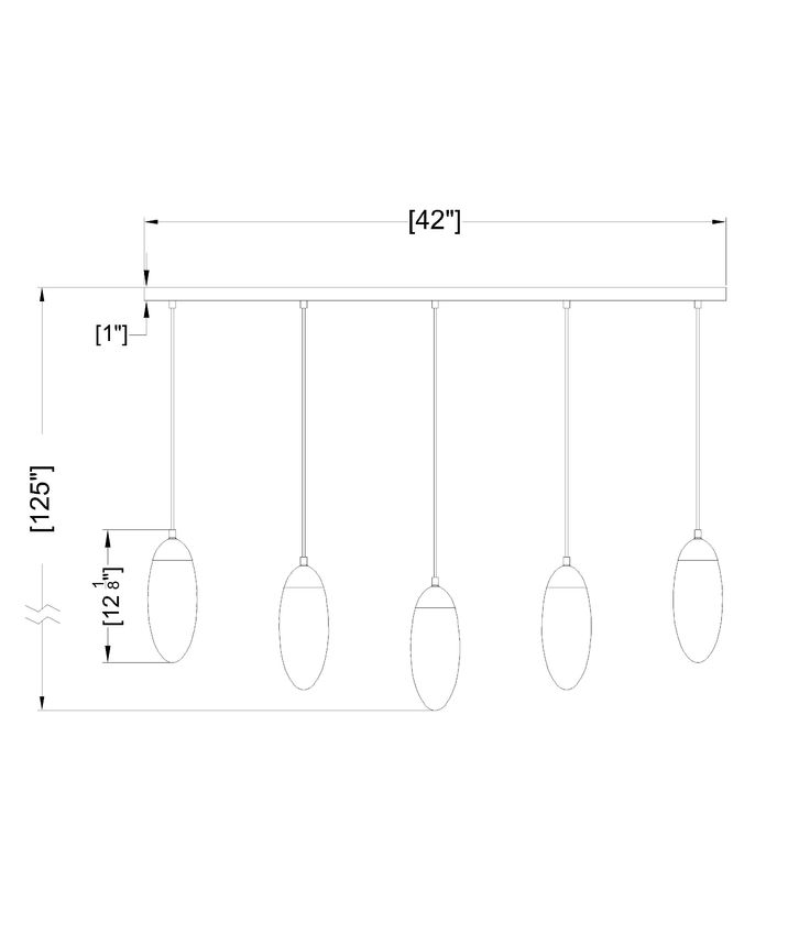Z-Lite Arden 5" 5-Light Matte Black Steel Clear Glass Shade Linear Chandelier