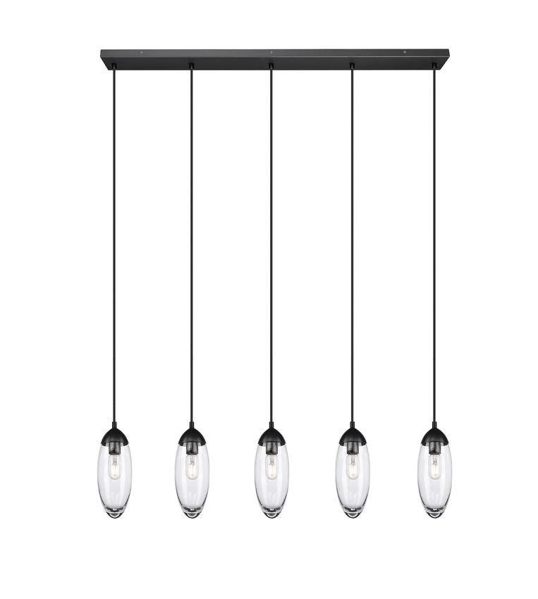 Z-Lite Arden 5" 5-Light Matte Black Steel Clear Glass Shade Linear Chandelier