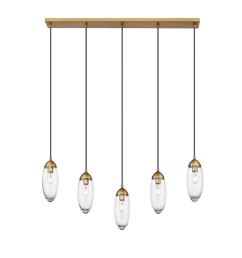 Z-Lite Arden 5" 5-Light Rubbed Brass Steel Clear Glass Shade Linear Chandelier