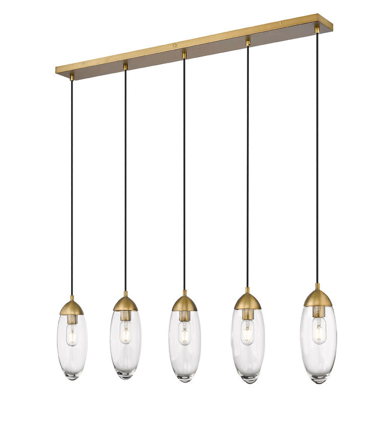 Z-Lite Arden 5" 5-Light Rubbed Brass Steel Clear Glass Shade Linear Chandelier