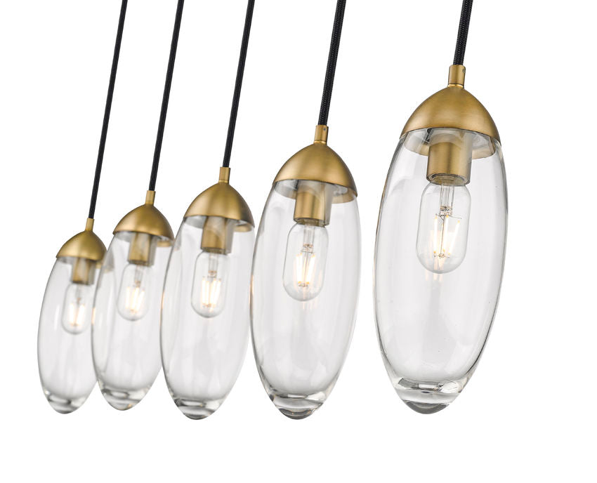 Z-Lite Arden 5" 5-Light Rubbed Brass Steel Clear Glass Shade Linear Chandelier