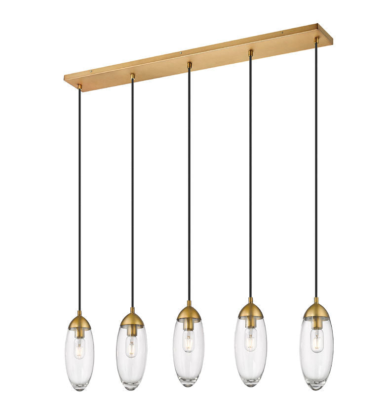 Z-Lite Arden 5" 5-Light Rubbed Brass Steel Clear Glass Shade Linear Chandelier