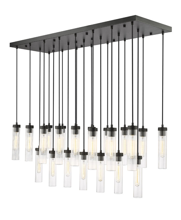 Z-Lite Arden 54" 23-Light Matte Black Steel Clear Glass Shade Linear Chandelier