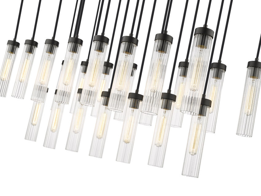 Z-Lite Arden 54" 23-Light Matte Black Steel Clear Glass Shade Linear Chandelier