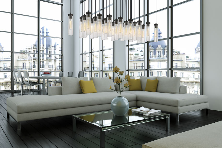 Z-Lite Arden 54" 23-Light Matte Black Steel Clear Glass Shade Linear Chandelier