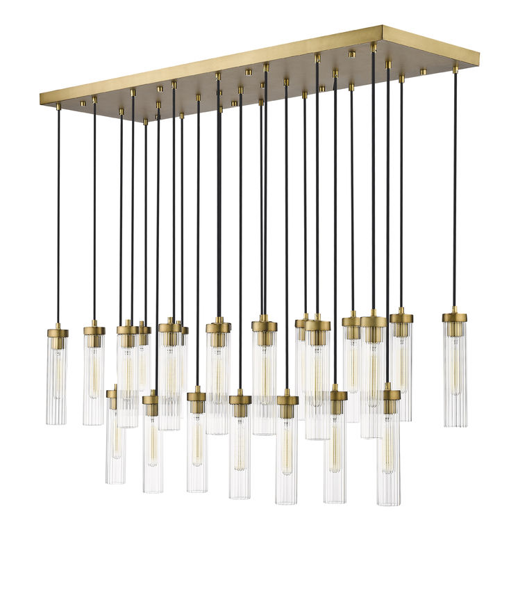 Z-Lite Arden 54" 23-Light Rubbed Brass Steel Clear Glass Shade Linear Chandelier