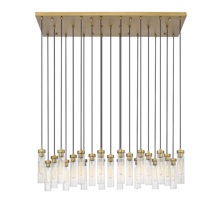 Z-Lite Arden 54" 23-Light Rubbed Brass Steel Clear Glass Shade Linear Chandelier