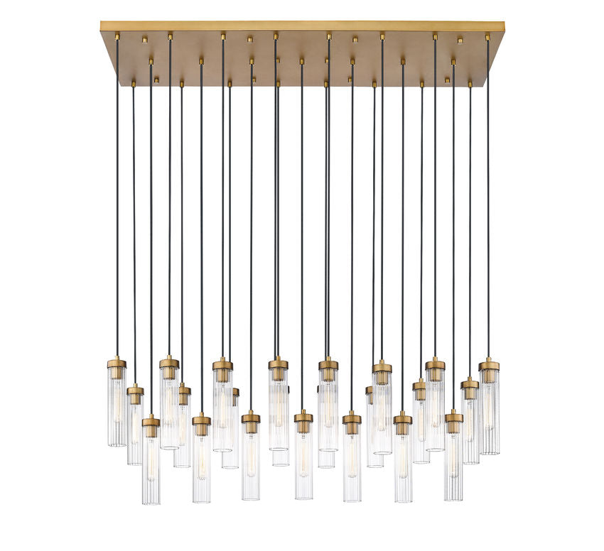 Z-Lite Arden 54" 23-Light Rubbed Brass Steel Clear Glass Shade Linear Chandelier