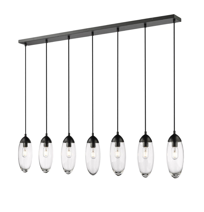 Z-Lite Arden 54" 7-Light Matte Black Steel Clear Glass Shade Linear Chandelier