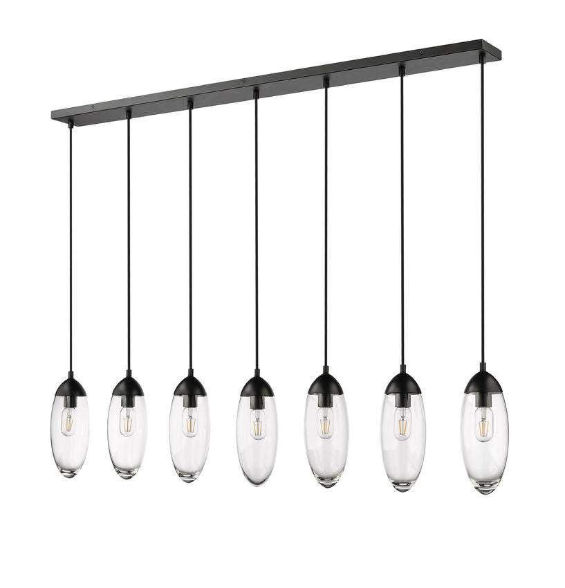 Z-Lite Arden 54" 7-Light Matte Black Steel Clear Glass Shade Linear Chandelier