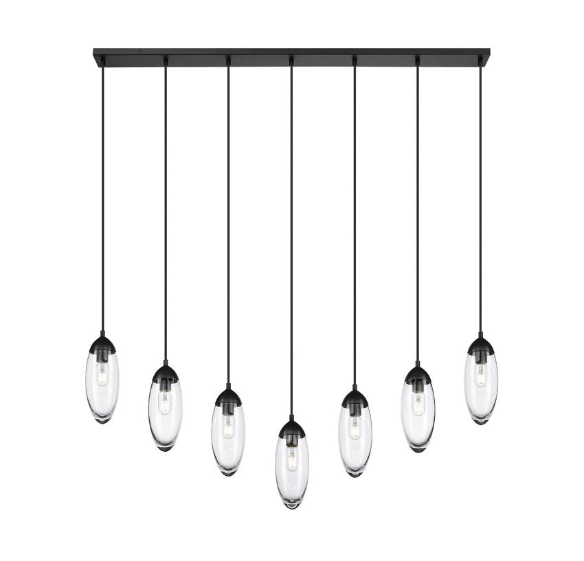 Z-Lite Arden 54" 7-Light Matte Black Steel Clear Glass Shade Linear Chandelier