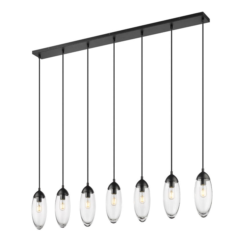 Z-Lite Arden 54" 7-Light Matte Black Steel Clear Glass Shade Linear Chandelier