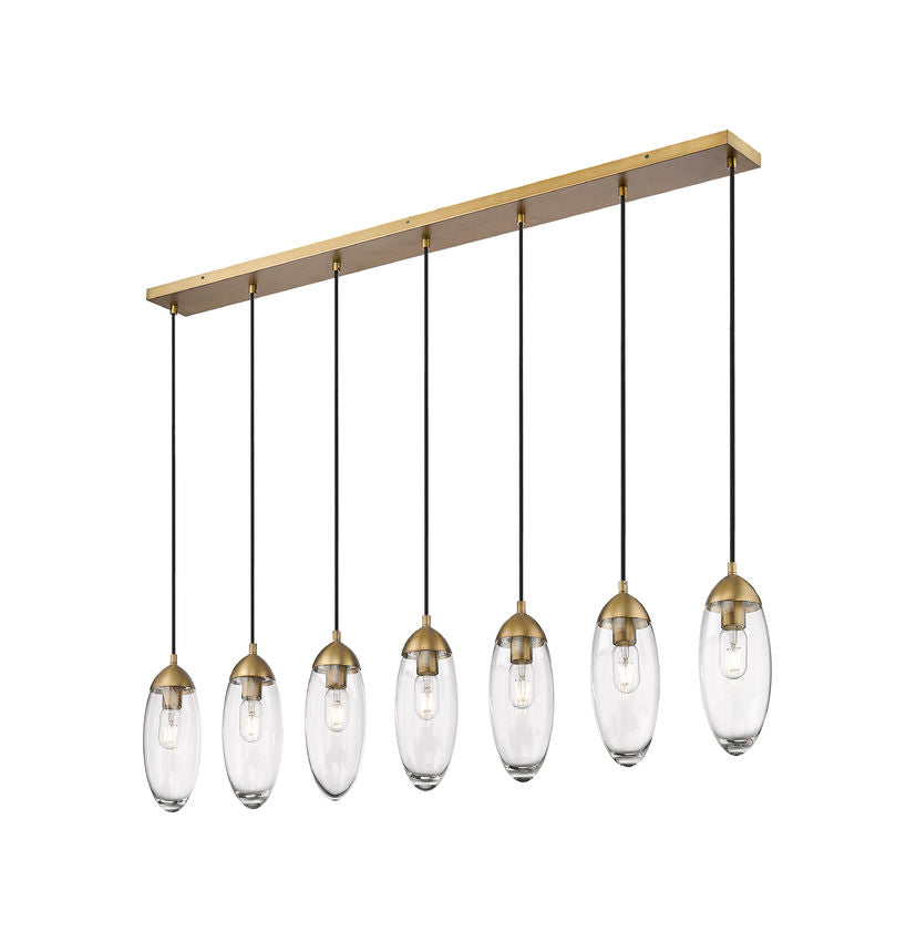 Z-Lite Arden 54" 7-Light Rubbed Brass Steel Clear Glass Shade Linear Chandelier