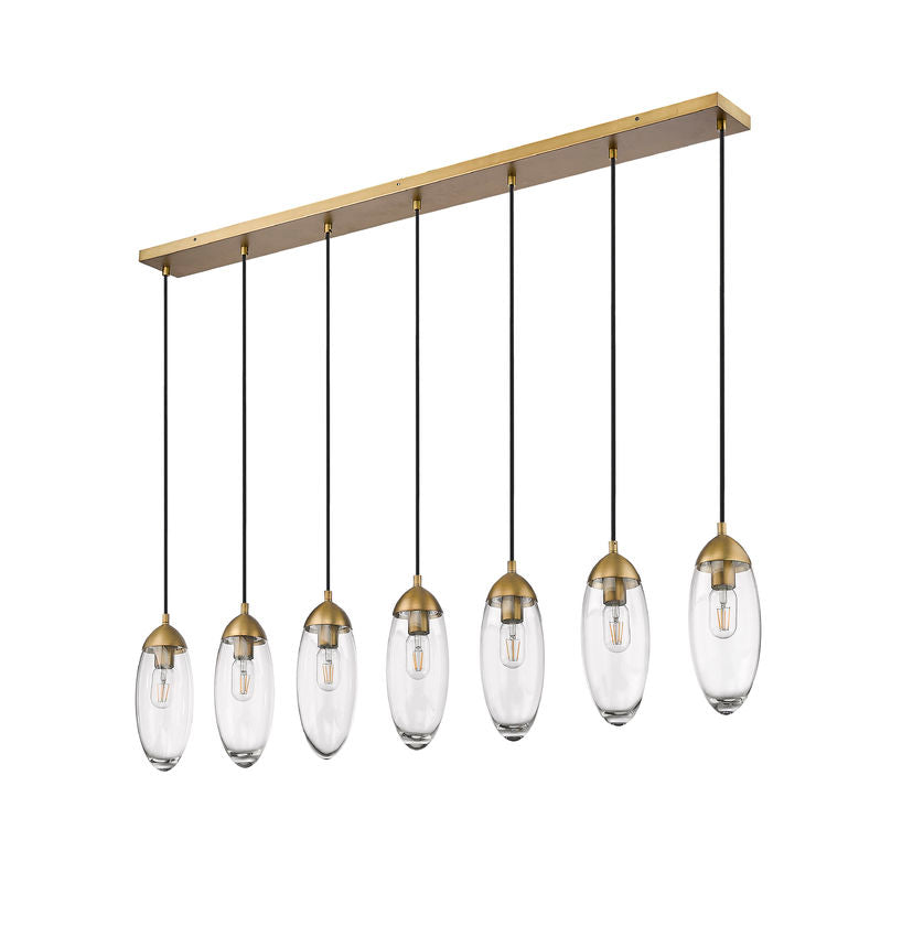 Z-Lite Arden 54" 7-Light Rubbed Brass Steel Clear Glass Shade Linear Chandelier