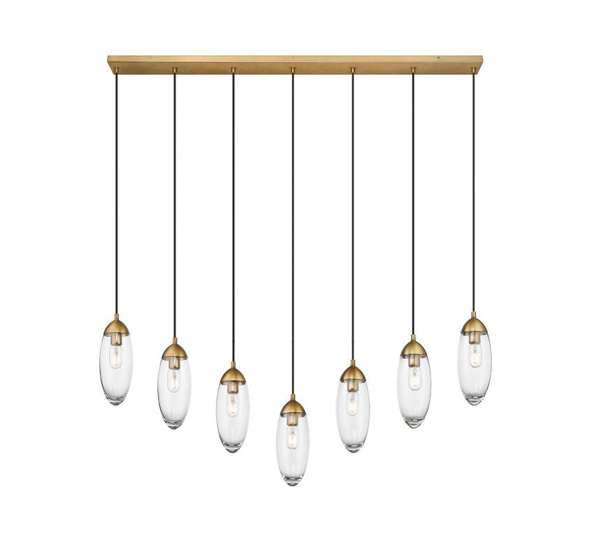 Z-Lite Arden 54" 7-Light Rubbed Brass Steel Clear Glass Shade Linear Chandelier