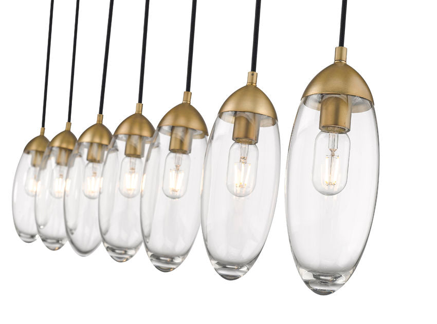 Z-Lite Arden 54" 7-Light Rubbed Brass Steel Clear Glass Shade Linear Chandelier